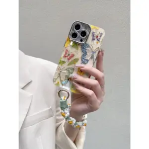Butterfly & Floral Phone Case with Braided Wrist Strap
