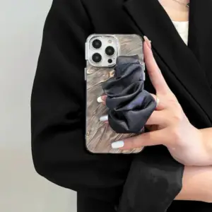 Elegant Marble Phone Case with Satin Scrunchie Strap