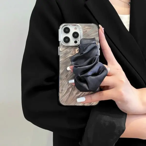 Elegant Marble Phone Case with Satin Scrunchie Strap