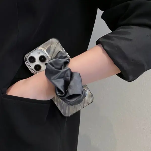 Elegant Marble Phone Case with Satin Scrunchie Strap