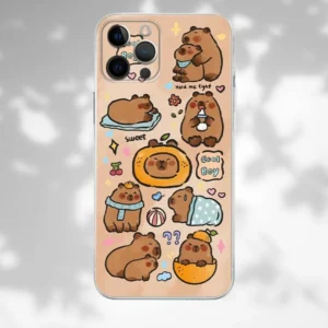 A cute bear-themed phone case featuring hand-drawn cartoon bears in playful and cozy designs.