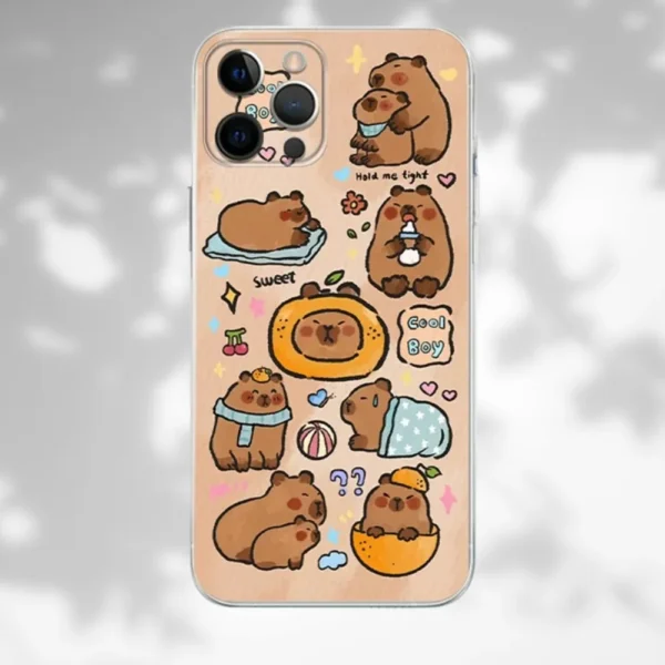 A cute bear-themed phone case featuring hand-drawn cartoon bears in playful and cozy designs.