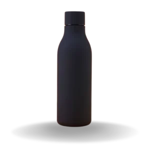 Black customizable insulated water bottle with a sleek matte finish, perfect for branding and daily hydration.
