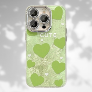 Cute Green Heart Phone Case – Transparent & Aesthetic Design