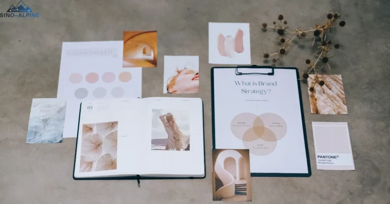 Flat lay of branded business stationery, including a clipboard with a brand strategy document, a notebook, and design elements, representing customizable corporate gifts. Customizable Gift